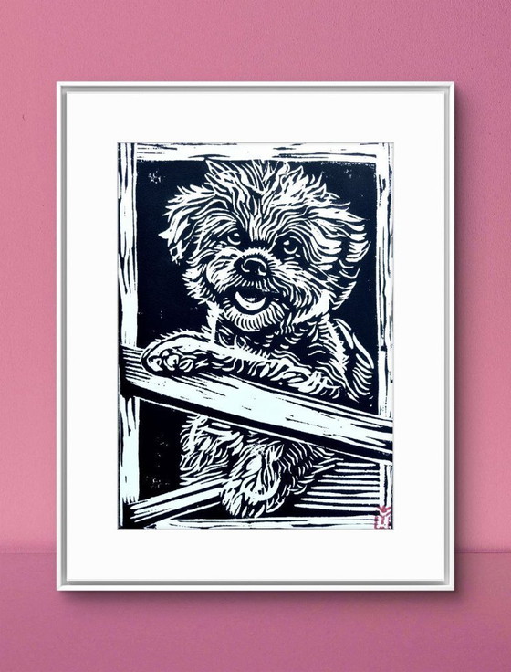 Image 1 of Linocut Shih Tzu Print A4 