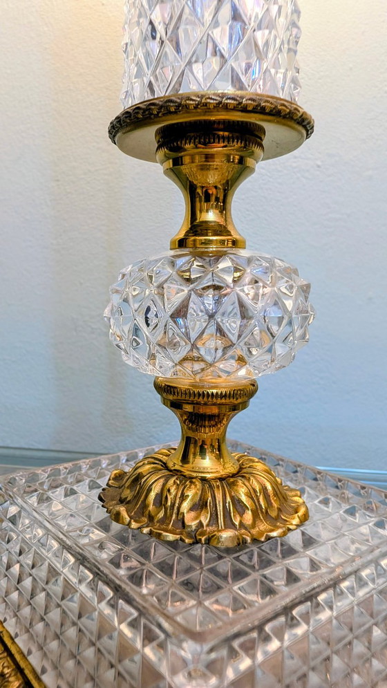 Vintage crystal glass table lamp with brass – Hollywood Regency / 1960s – 77 cm (photo 13 of 16)