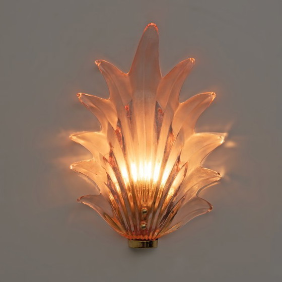 Image 1 of Pair of Barovier & Toso Italian Modern Style Murano Glass Leaf Lamps