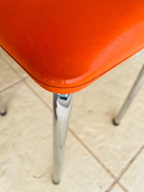 Image 1 of Mid-Century, Orange Skaï and Chrome Stool By J L 1970s