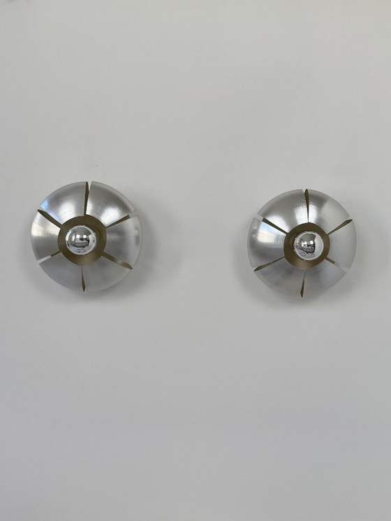 Image 1 of Paire d'appliques vintage, aluminium brossé, France,1970