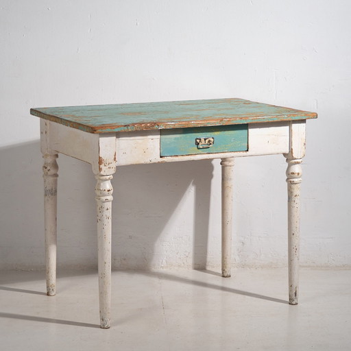 Tavolino antico con patina verde turchese (c.1920) #7