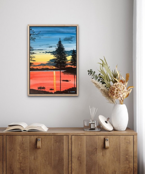Acrylic 40 x 30 cm twilight on the lake – Fabriano, Wall decoration, Paper (photo 6 of 10)