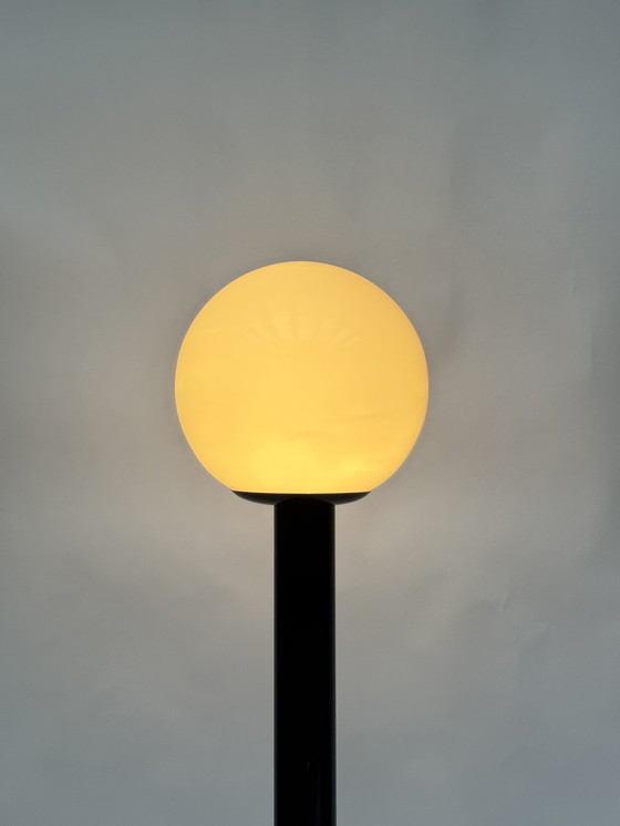 Image 1 of Black Woja Holland Space Age Floor Lamp with Opaline Globe – 1970s 80s Vintage