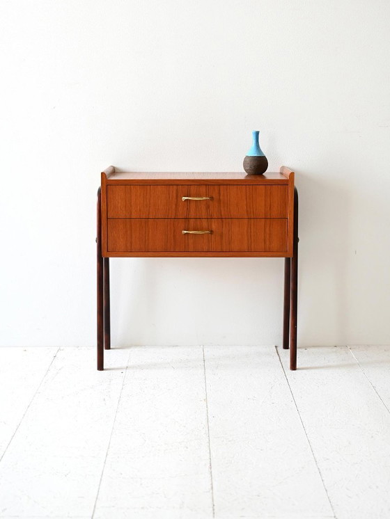 Image 1 of 1950s Scandinavian Teak Nightstand with Brass Handles