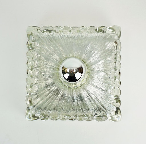 schwere Eisglas-WANDLAMPE aus der Mitte des Jahrhunderts, 1960er-70er-Jahre-Wandleuchte, Hustadt-Leuchten