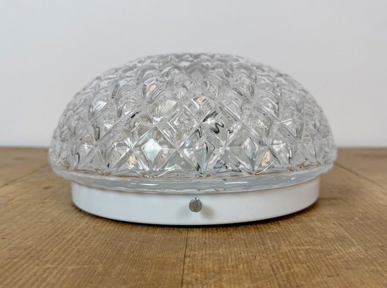Vintage glazen wand- of plafondlamp uit de jaren 70. – Wandlampen, Glass, Metal (photo 5 of 16)