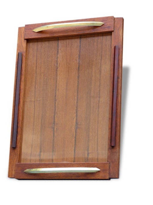 Tray wood and brass vintage – tafelaccessoires, Glass