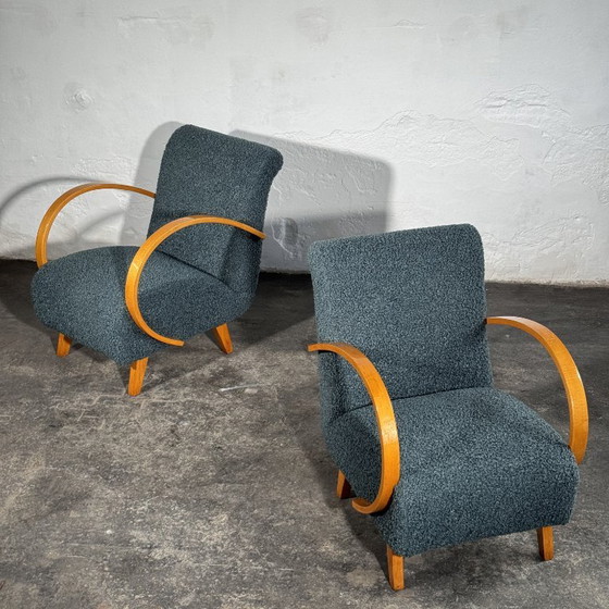Paar Jindřich Halabala H-410 Fauteuils van UP Závody, jaren 30 – Textile (photo 3 of 11)