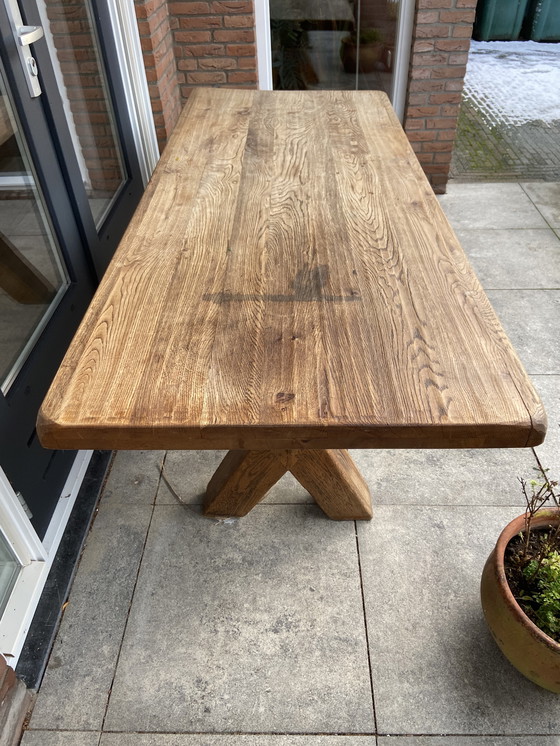 Image 1 of De Puydt Belgium Oak Trestle Dining Table Vintage