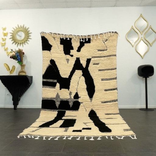 Tapis berbère - 272 cm x 157 cm - blanc et noir Laine