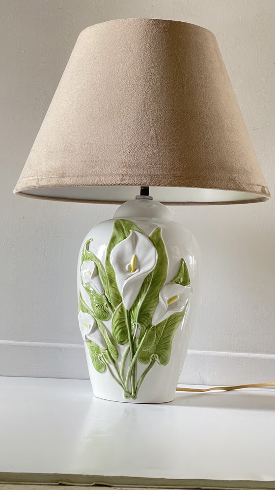 Image 1 of Lampada in ceramica italiana con fiori di arum
