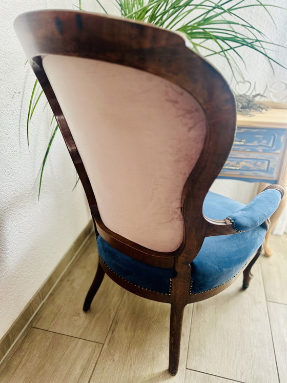 Fauteuil vintage style Louis XV – Motif girafe – Chaises de réunion, Velvet, Wood (photo 3 of 10)