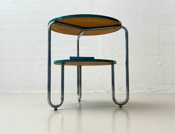 Image 1 of Bauhaus loop table with petrol-colored Resopal coating, 1960s