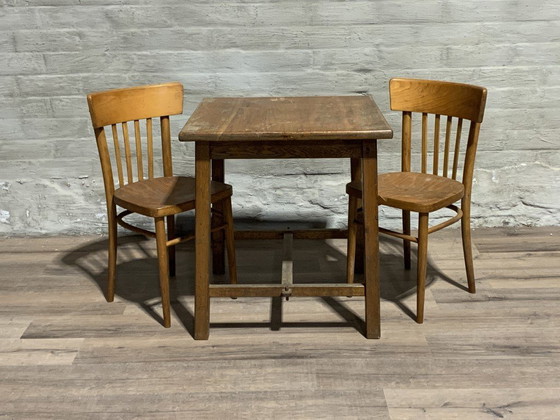 Image 1 of Authentique table de café des fermiers - 70 x 70 cm + 75 cm de hauteur