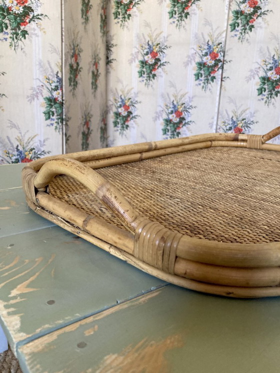Image 1 of Vassoio da portata vintage in bambù e rattan
