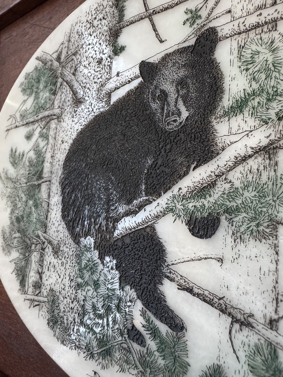 Image 1 of Marble engraving painting of a bear by Don Northcutt