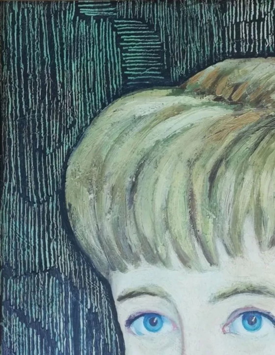 Image 1 of Portret van een vrouw, olieverfschilderij uit het midden van de 20e eeuw.