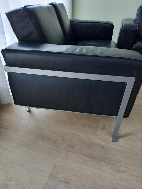 Image 1 of 2X Harvink Schwarzes Ledersofa