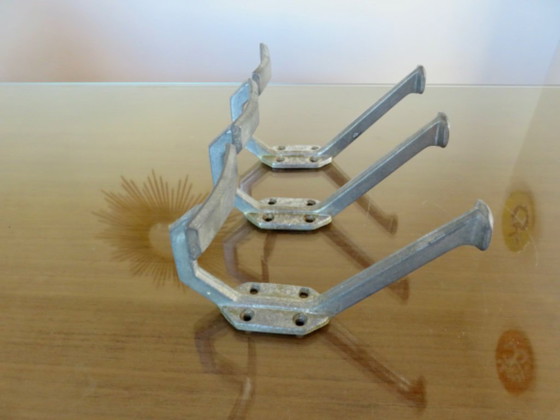 Image 1 of Set of 3 coat racks, wall hooks, in aluminium, industrial style, bistro style, France, 1930s-40s