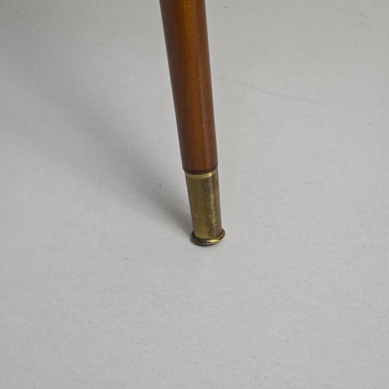 Image 1 of Vintage coffee table. Triangular, three-legged "kidney table". Top with funky retro pattern. 1950 / 1960. Mid-century