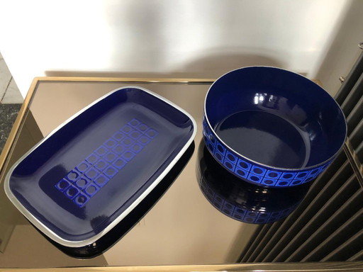 Retro set SILIT Blue enamel pots and saucers