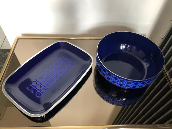 Image 1 of Retro set SILIT Blue enamel pots and saucers