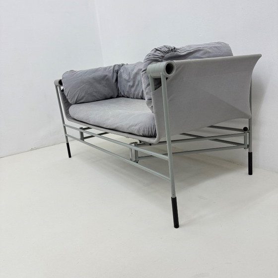 Grey 2 seaters with metal frame Bruno Rota for Esse, 1986 Italy, Textile, Modern (photo 10 of 15)