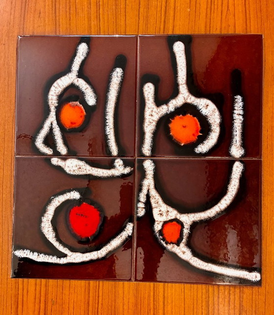Vintage salontafel van hout en keramische tegels in de stijl van Adri Belarti. – Ceramic, Metal (photo 5 of 9)