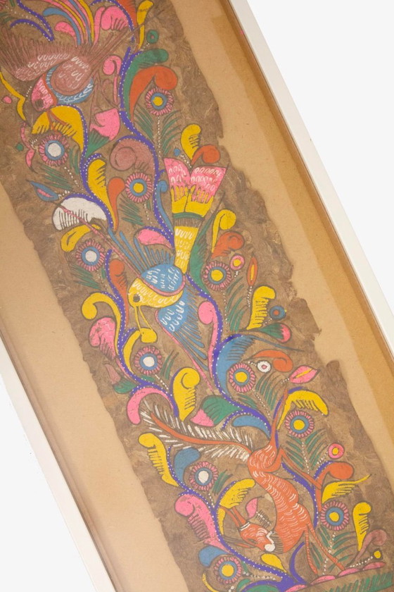 Image 1 of Vintage Mexican Amate bark folklore painting on bark paper