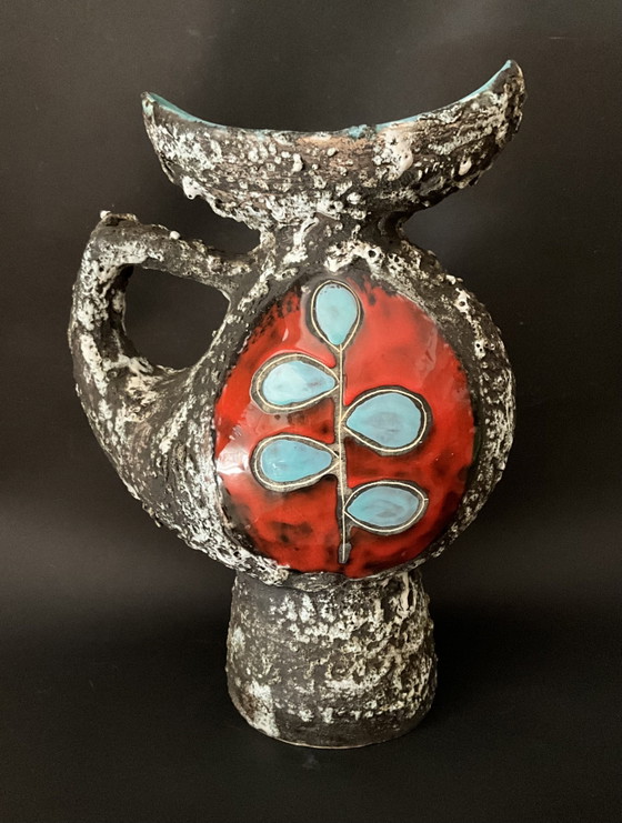 Image 1 of Large Signed Pugi Brutalist Ceramic Pitcher – Vallauris / Monaco – 1970s