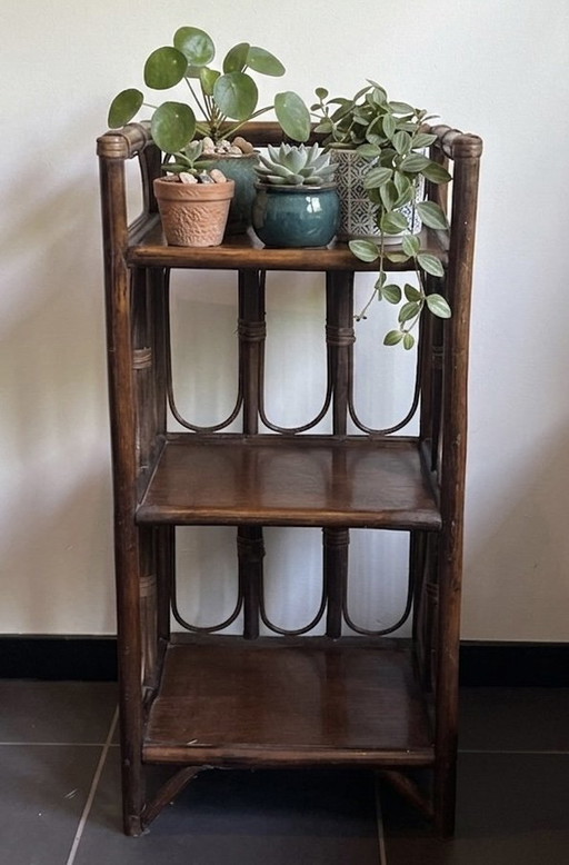Vintage Rotan / Bamboe Plantentafel / Vakkenkastje BOHO Style – nachtkastjes, Bamboo