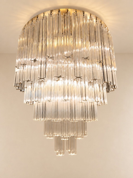 Vintage Italian Cris Big Crystal Chandelier, 1970s – Ø 60 cm – Gold (photo 6 of 9)