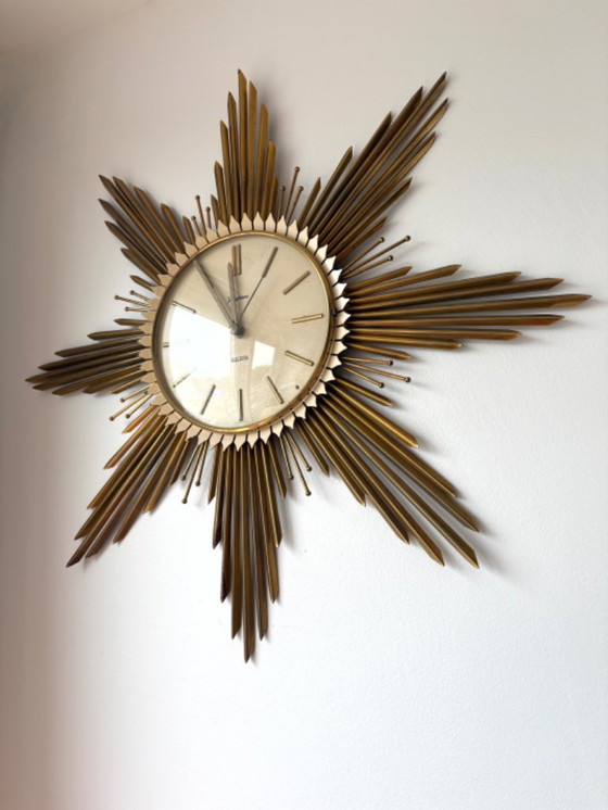 Image 1 of Beautiful Junghans starburst or sunburst vintage wall clock 50s 60s