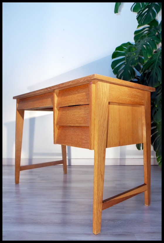 Image 1 of Vintage desk from the 1960s-70s, light oak, superb condition