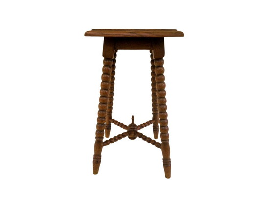 Image 1 of Rustic French Bobbin Plant Stand with Turned Legs