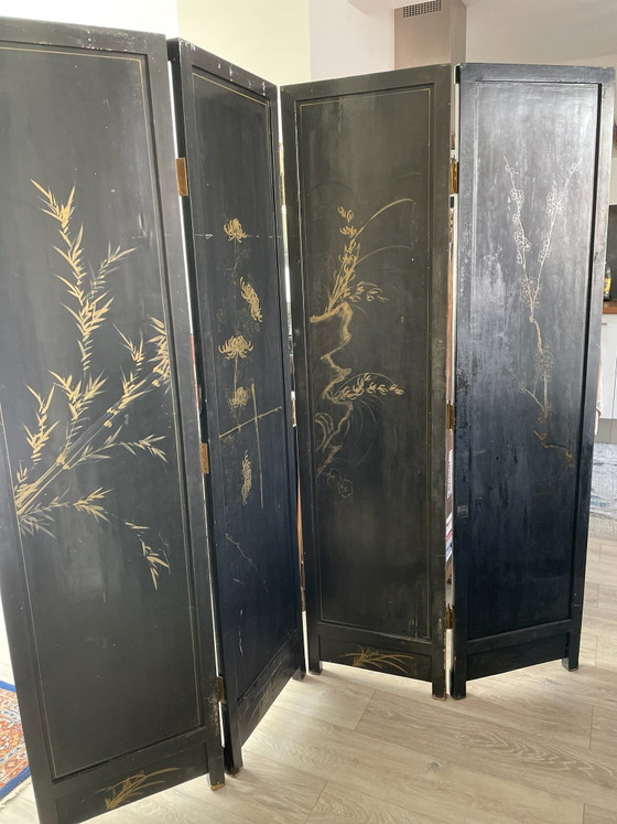 Vintage Chinese Chinoiserie/Lacquer Room screen – Wood, Brass (photo 7 of 7)