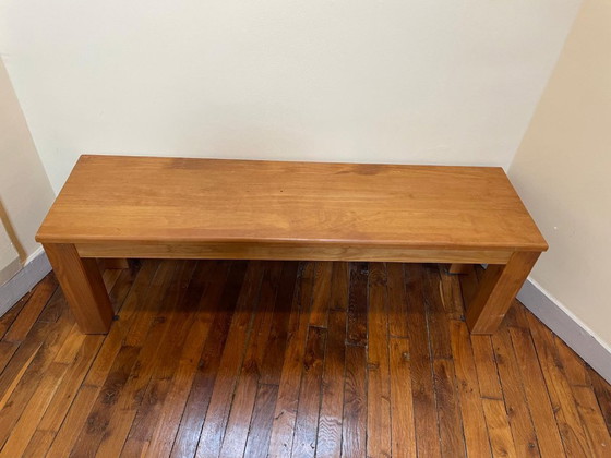 Image 1 of Massief grenen bank, honingkleurige wasafwerking, 140x38x45 cm, vintage eetkamerbank