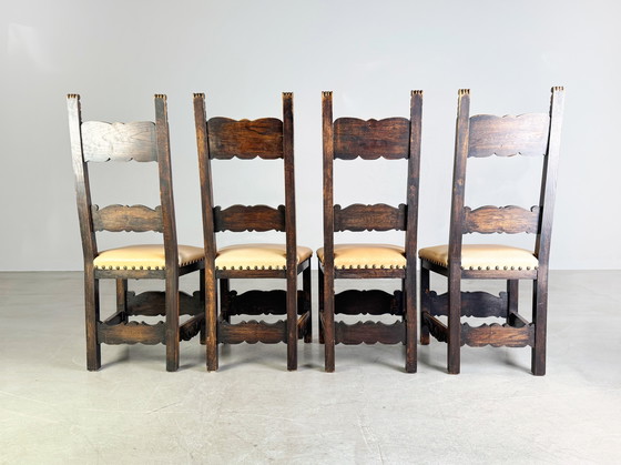 Image 1 of Set di 4 sedie neobarocche storicismo sedia antica in pelle epoca guglielmina