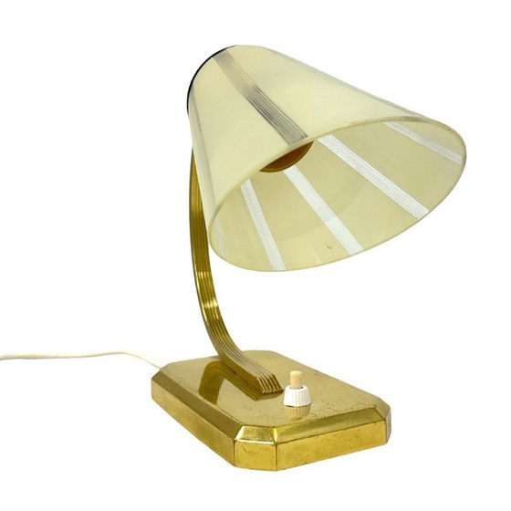 Image 1 of Art Déco/Modernistische bureaulamp, Duitsland, jaren 1950, met messing en glazen kap.