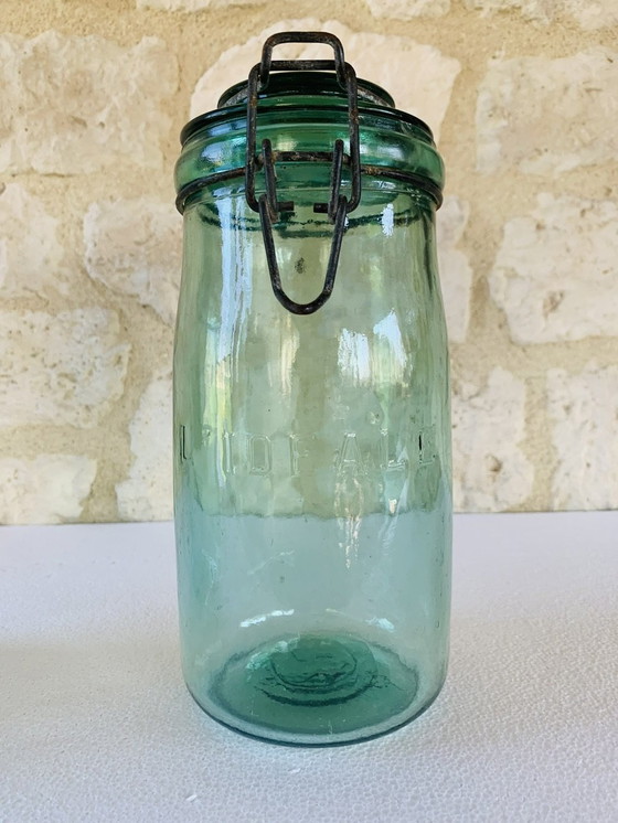 Image 1 of Vintage Franse potten in smaragdgroen glas van L'Ideale, jaren 1940, set van 2