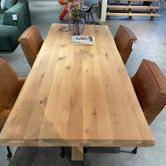 Image 1 of Table de salle à manger en chêne néerlandais et acier, aspect tronc d'arbre - 240 x 100