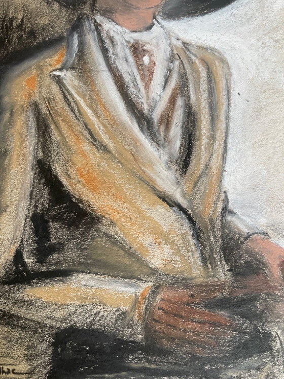 Image 1 of Gesigneerd pastel schilderij, vrouwenportret "elegantie"