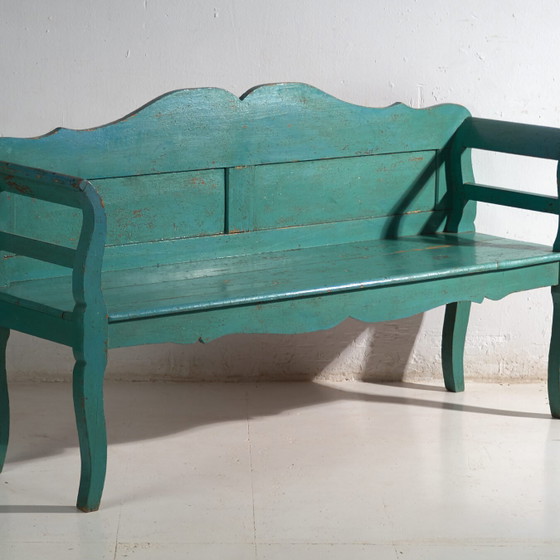 Antique green painted bench in pine wood – Central Europe, circa 1910 – Benches (photo 4 of 40)