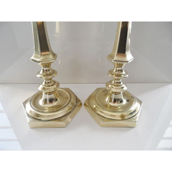 Image 1 of Pair of vintage candlesticks in solid gilded bronze