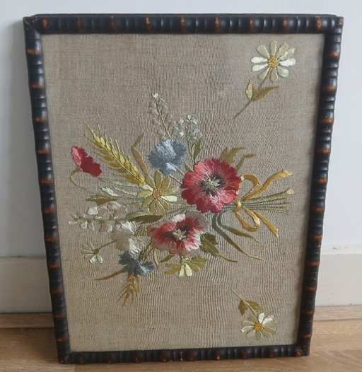Mcm needlepoint wall art, bouquet of wildflowers