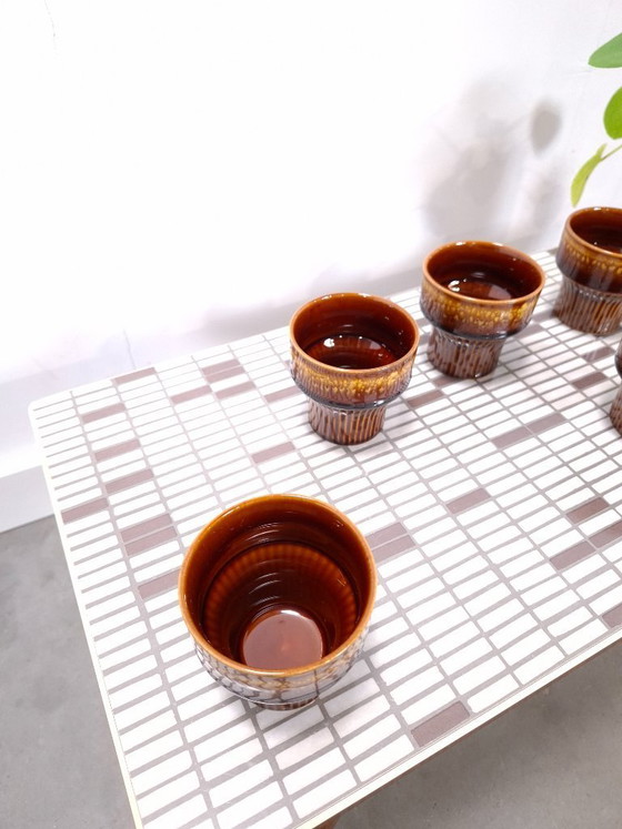 Image 1 of Juego de tazas de café de porcelana marrón acanalada CP