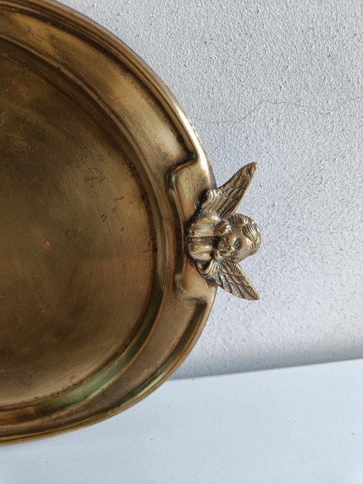 Set van twee SIA messing dienbladen met cherubijnen – Hollywood Regency – Vintage Italië
