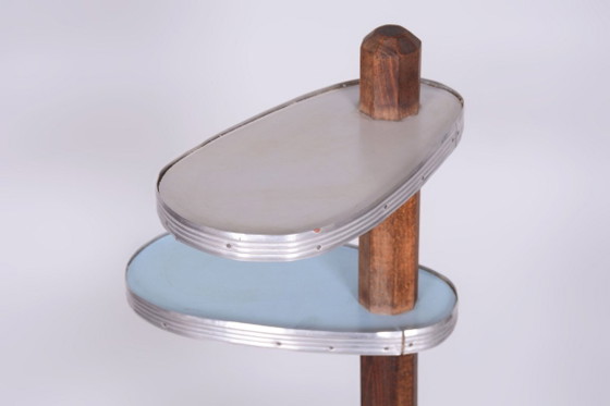 Soporte para flores restaurado de mediados de siglo, madera de haya, Umakart, aluminio, checo, década de 1950. (photo 2 of 8)