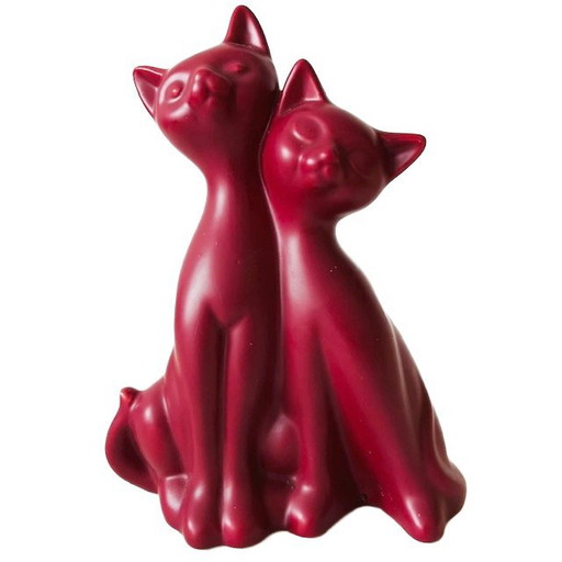 Vintage figurine Cat with Kitten pink red 1980's